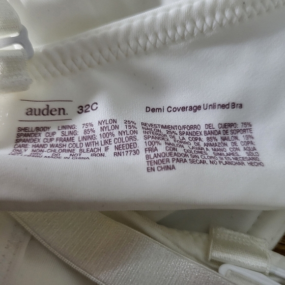 Two Auden White Demi Coverage Unlined Bras Size 32C NWT - Picture 3 of 6
